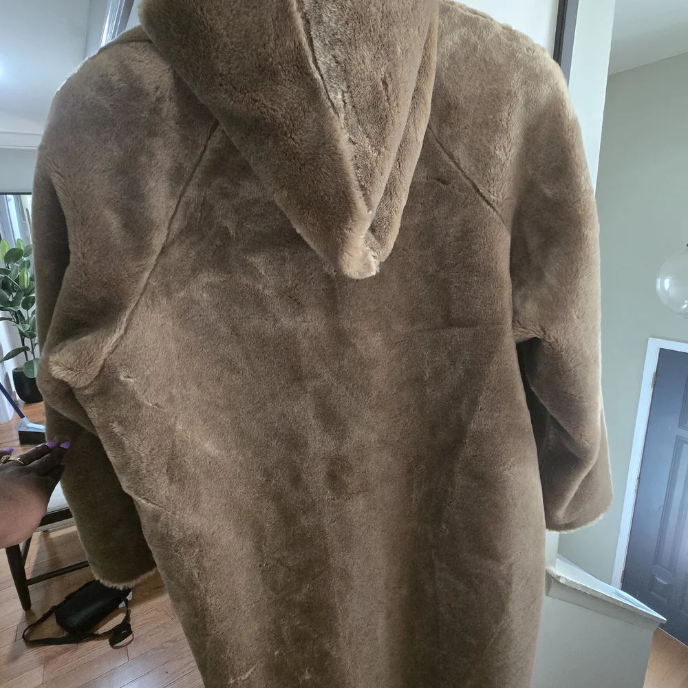 Women's Tan Faux Fur  Dennis Basso Coat Made In Usa - Picture 5 of 16